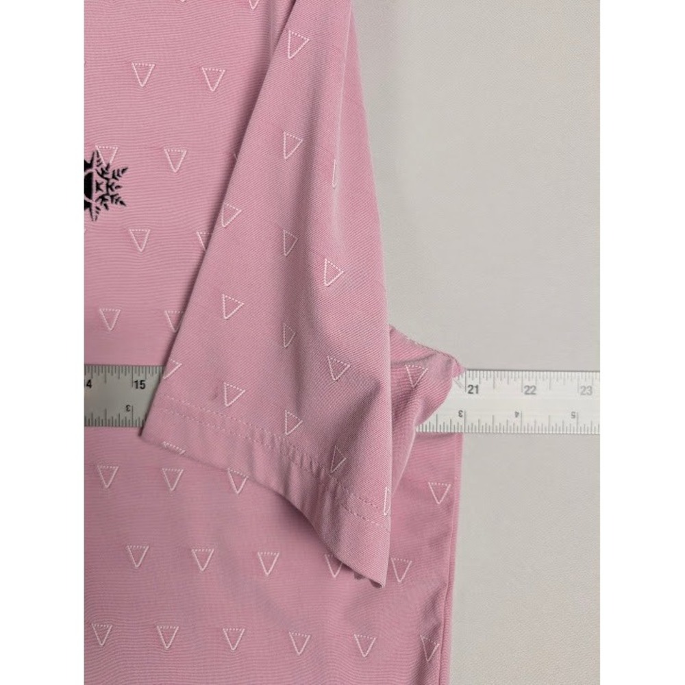 Levelwear Golf Polo Shirt Mens M Pink Geometric Sun/Snowflake Logo Button Collar - Picture 5 of 7